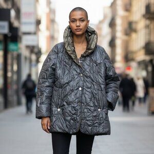 Metallic Charcoal Star-Quilted Puffer Jacket (A1)